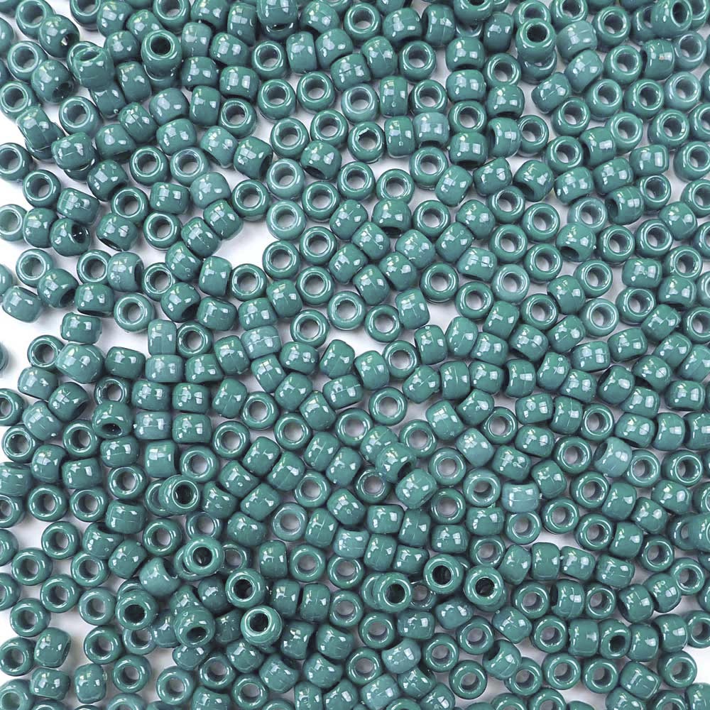 Moss Green Plastic Pony Beads 6 x 9mm, 500 beads