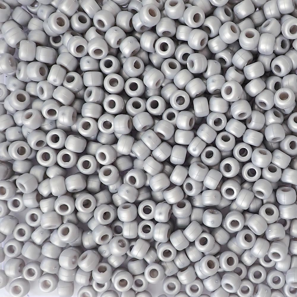 Satin Matte Medium Silver Gray Pearl Plastic Pony Beads 6 x 9mm, 500 beads