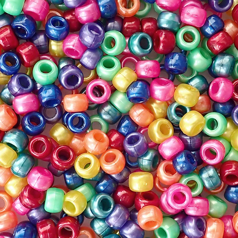 Rainbow Pearl Multi-color Mix Plastic Pony Beads, 6x9mm, 500 beads