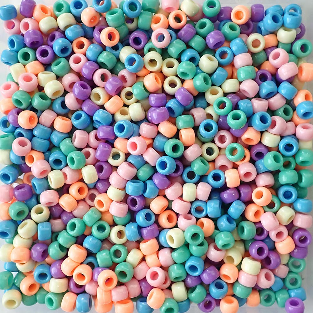 Classic Pastel Opaque Mix Plastic Pony Beads 6 x 9mm, 250 beads
