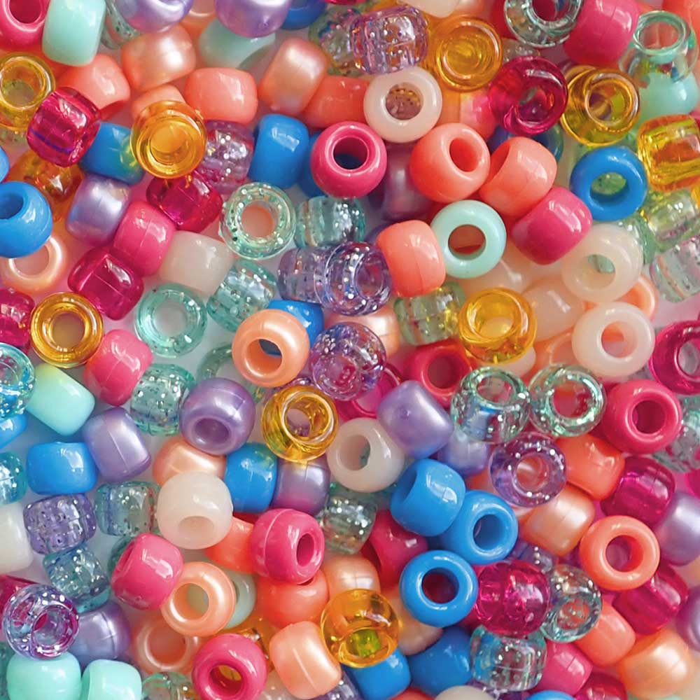 Beach Party Multicolor Mix Plastic Pony Beads, 6x9mm, 500 beads