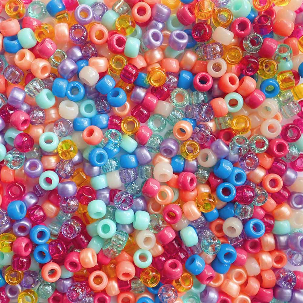 Beach Party Multicolor Mix Plastic Pony Beads, 6x9mm, 500 beads