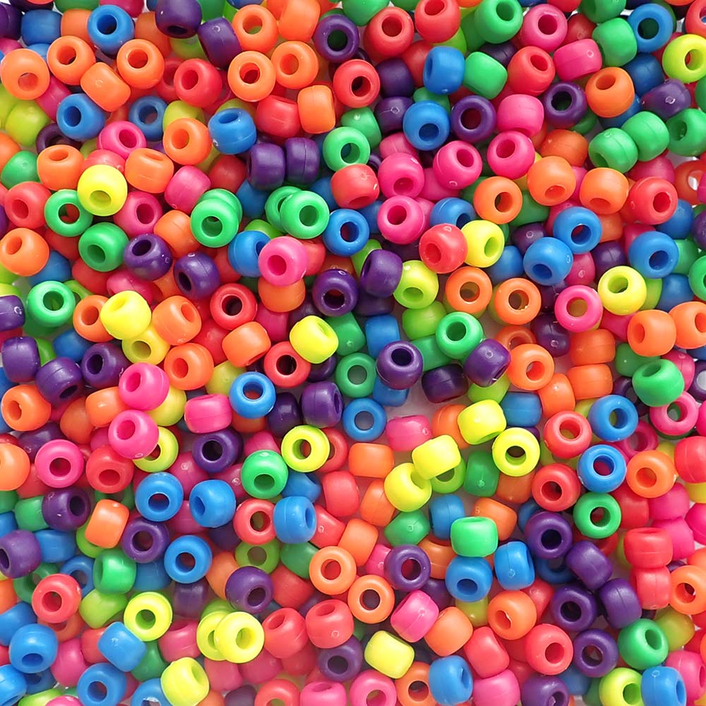 Matte Neon Mix Plastic Pony Beads 6 x 9mm, 250 beads