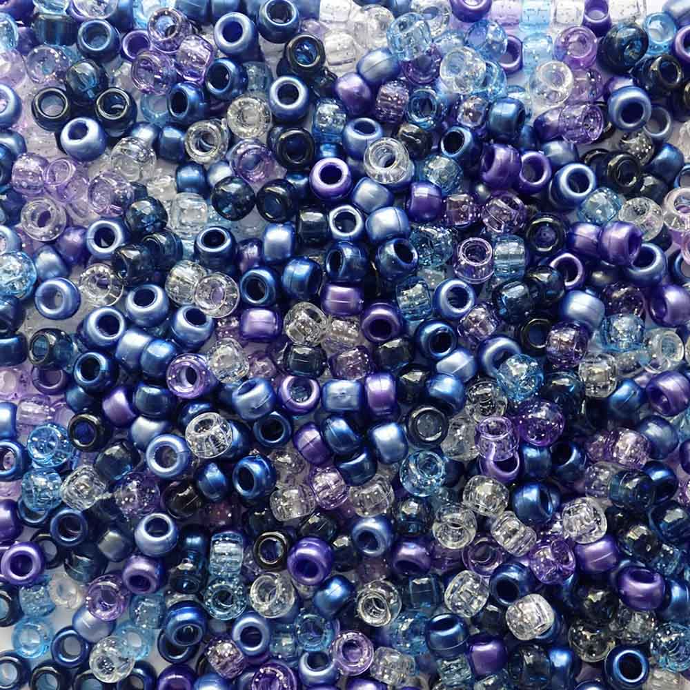 Midnight Sky Blue Purple Mix Plastic Pony Beads 6 x 9mm, 500 beads