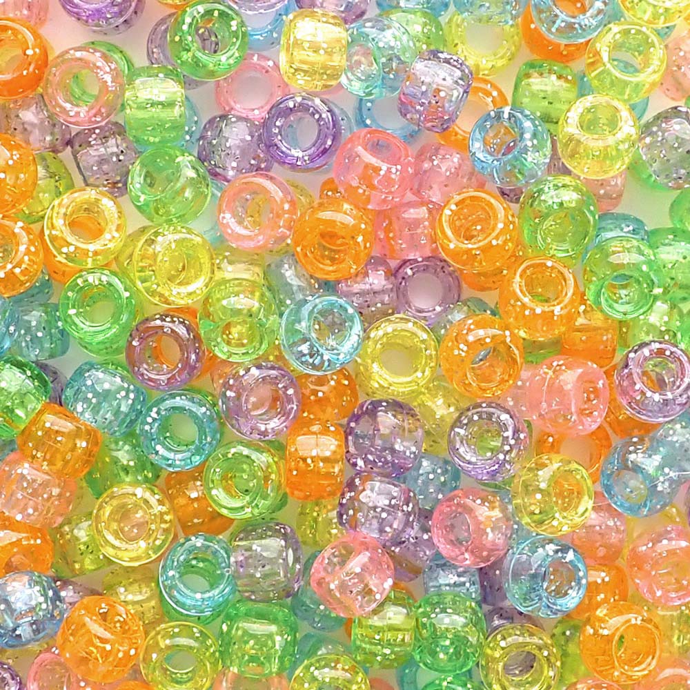 Carnival Glitter Multicolor Mix Plastic Pony Beads, 6x9mm, 500 beads