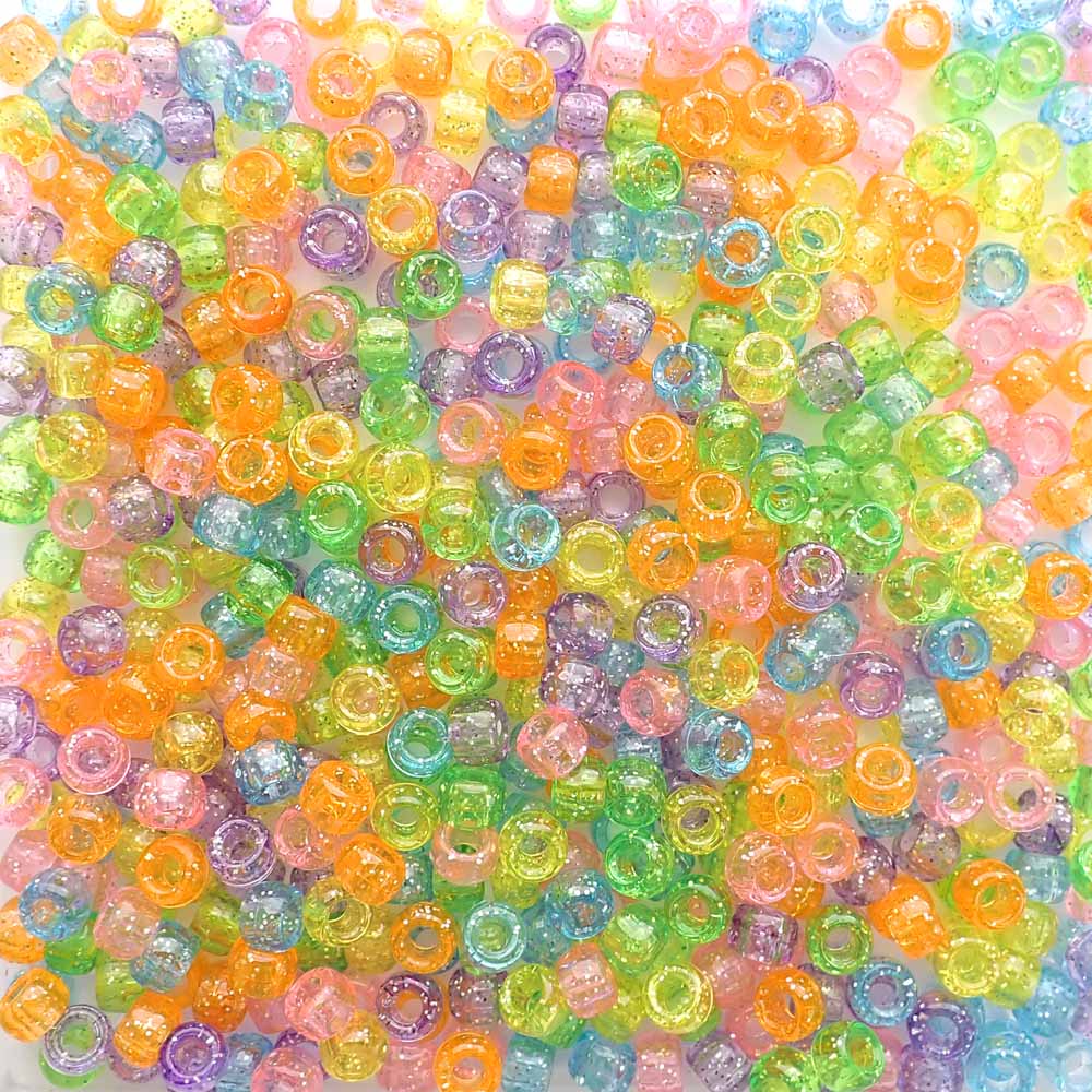 Carnival Glitter Multicolor Mix Plastic Pony Beads 6 x 9mm, 500 beads