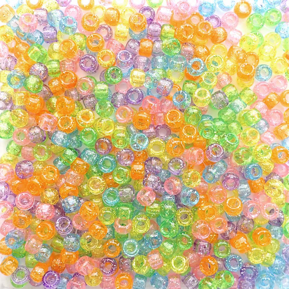 Carnival Glitter Multicolor Mix Plastic Pony Beads, 6x9mm, 500 beads