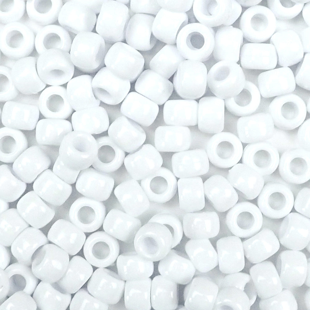white 6 x 9mm plastic pony beads in bulk