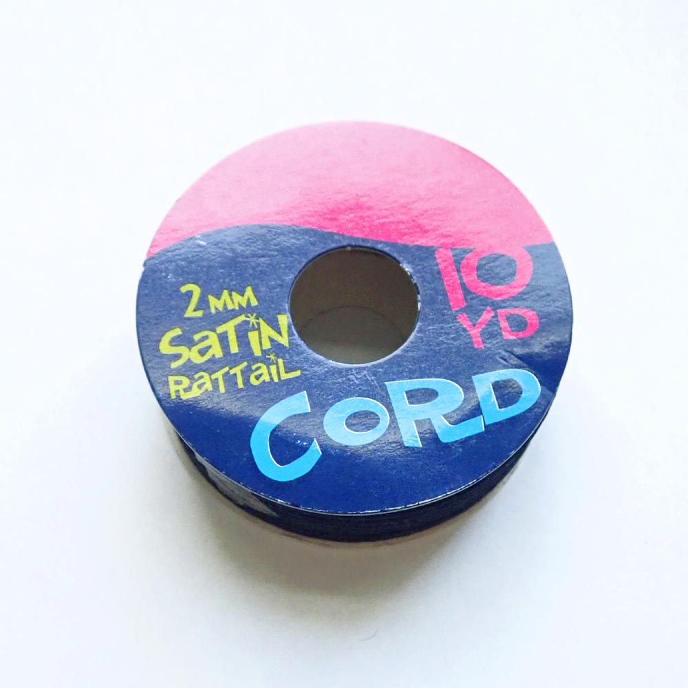 Black Satin Rattail Cord, 2mm, 10 yards