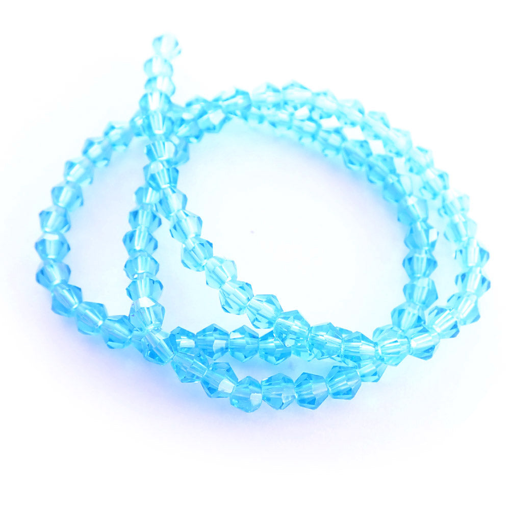 Glass Faceted Bicone Beads, 4mm, Light Turquoise Transparent, about 85 beads