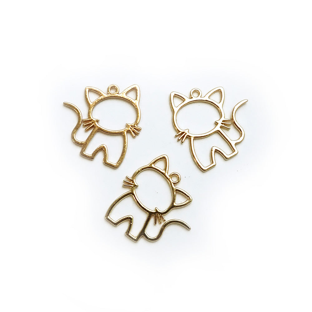 Cat Metal Charms Gold Tone, about 3 pcs, for jewelry making &amp; crafts
