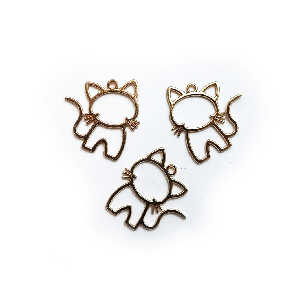 Cat Metal Charms Gold Tone, about 3 pcs, for jewelry making &amp; crafts