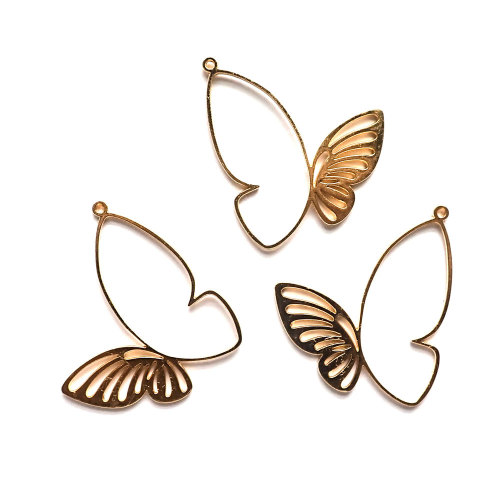 Butterfy Metal Charms, Gold Tone, 3 pcs