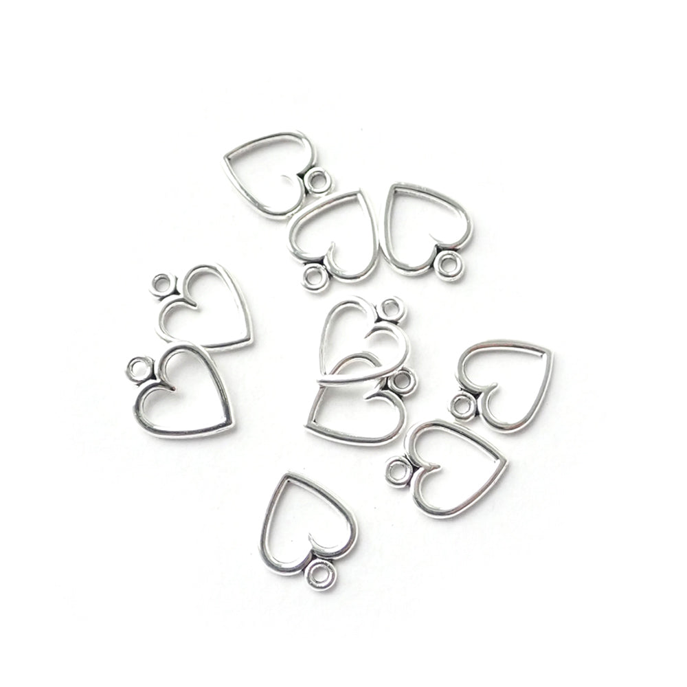 Silver Tone Open Heart Metal Charms, about 10 charms