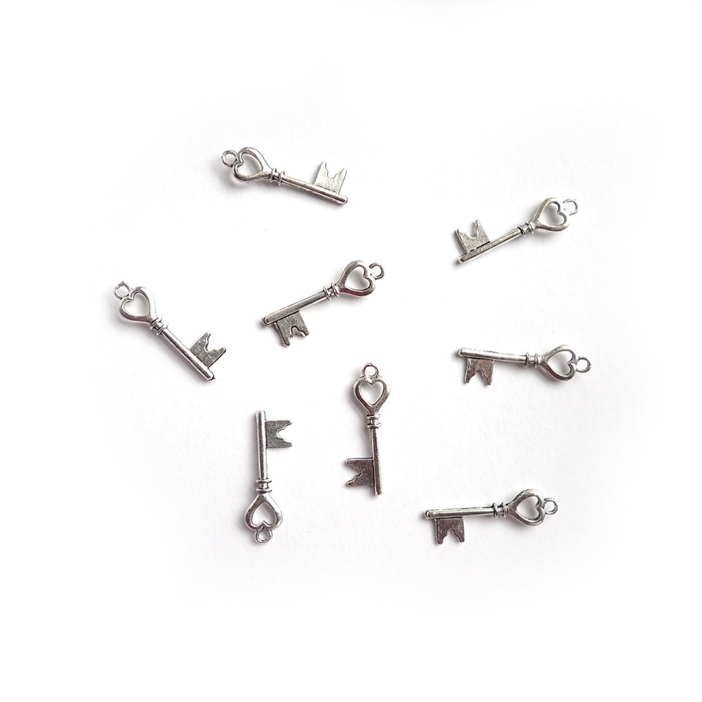 Heart Key Metal Charms, Silver Tone Color, about 8 charms, for jewelry making &amp; crafts