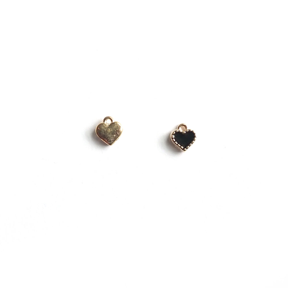 Black &amp; Gold Enamel Metal Heart Charms, 8mm, about 8 charms, for making bracelets &amp; jewelry