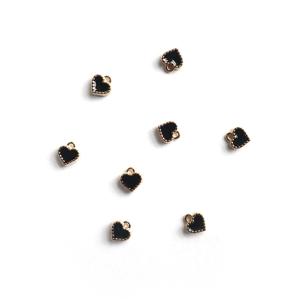 Black &amp; Gold Enamel Metal Heart Charms, 8mm, about 8 charms, for making bracelets &amp; jewelry