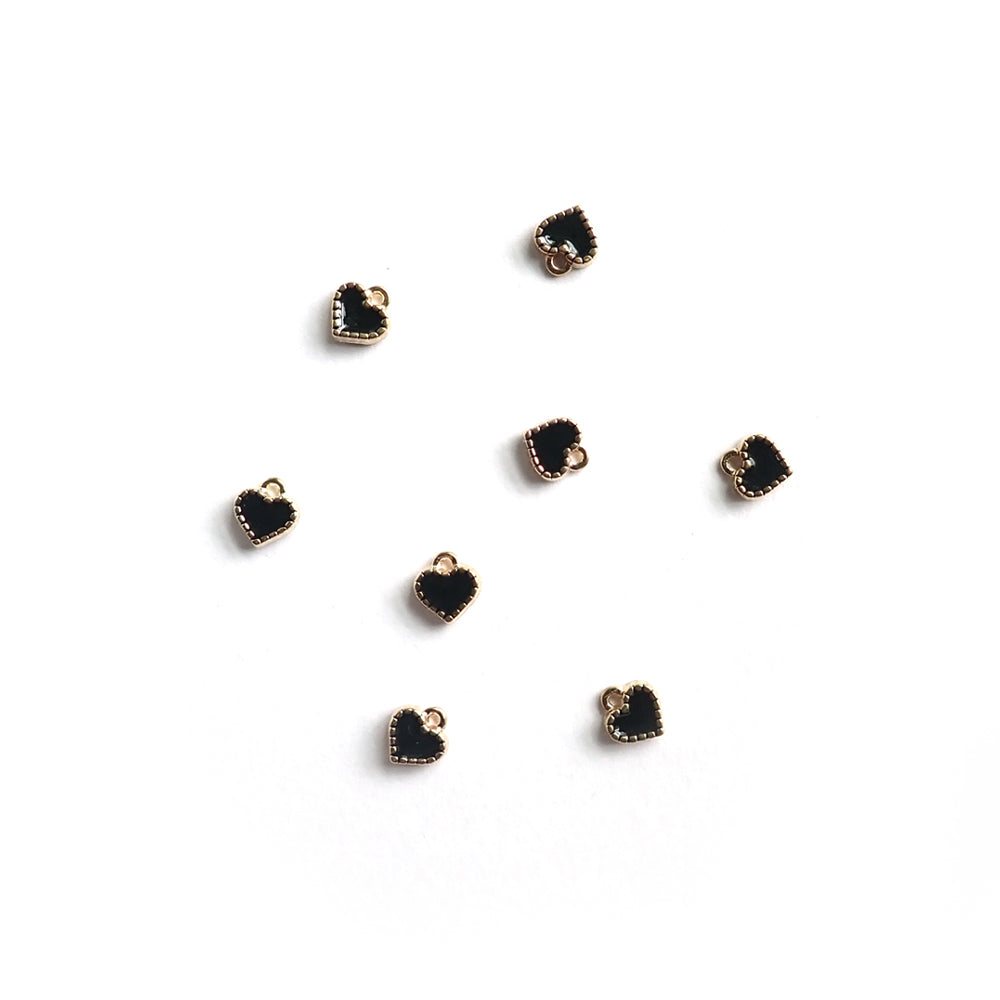 Black &amp; Gold Enamel Metal Heart Charms, 8mm, about 8 charms, for making bracelets &amp; jewelry
