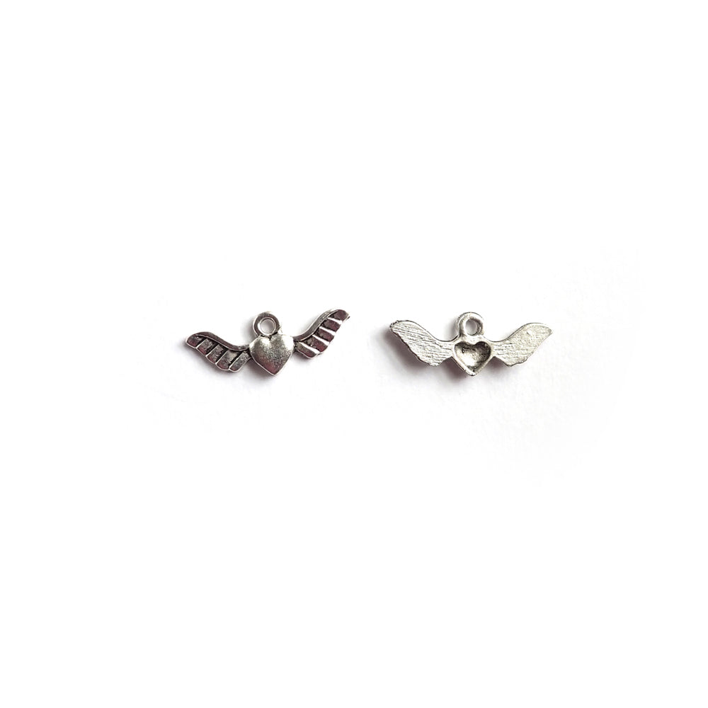 Open Winged Heart Metal Charms, 29mm, Silver Tone Color, 8 charms