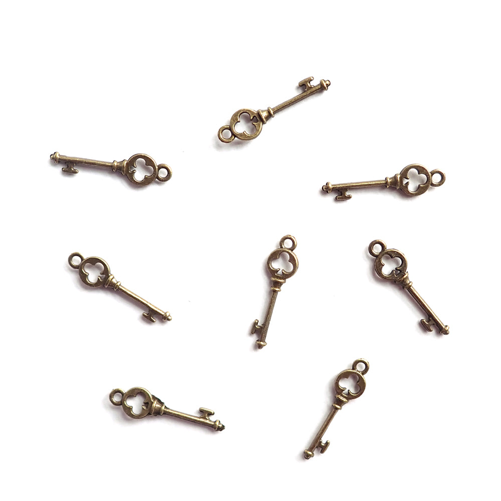 Key Metal Charms, Antique Bronze Color, about 8 charms