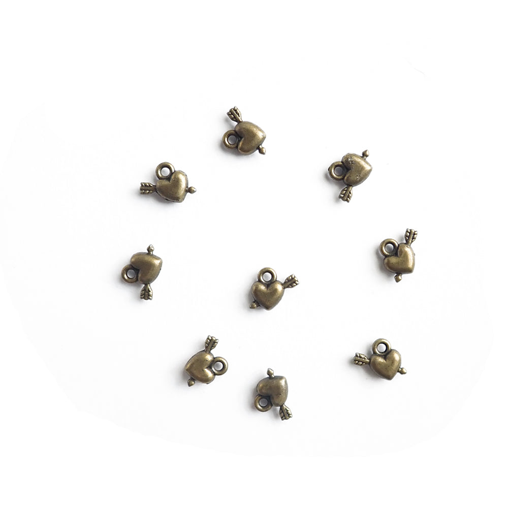 Puffy Heart &amp; Arrow Metal Charms, Antique Bronze Color, 10x11mm, about 8 charms, for making bracelets &amp; jewelry