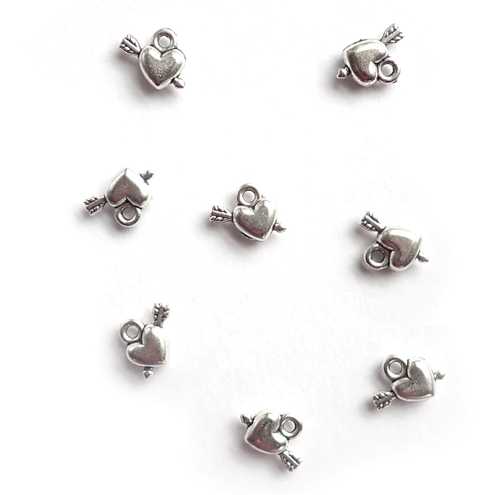 Puffy Heart &amp; Arrow Metal Charms, Silver Tone Color, about 8 charms, for making bracelets &amp; jewelry