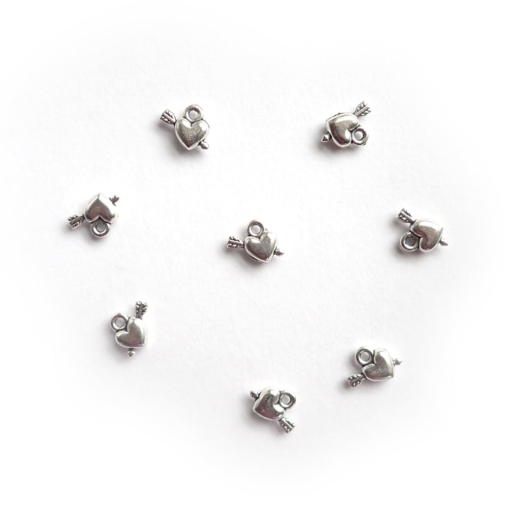 Puffy Heart &amp; Arrow Metal Charms, Silver Tone Color, about 8 charms, for making bracelets &amp; jewelry