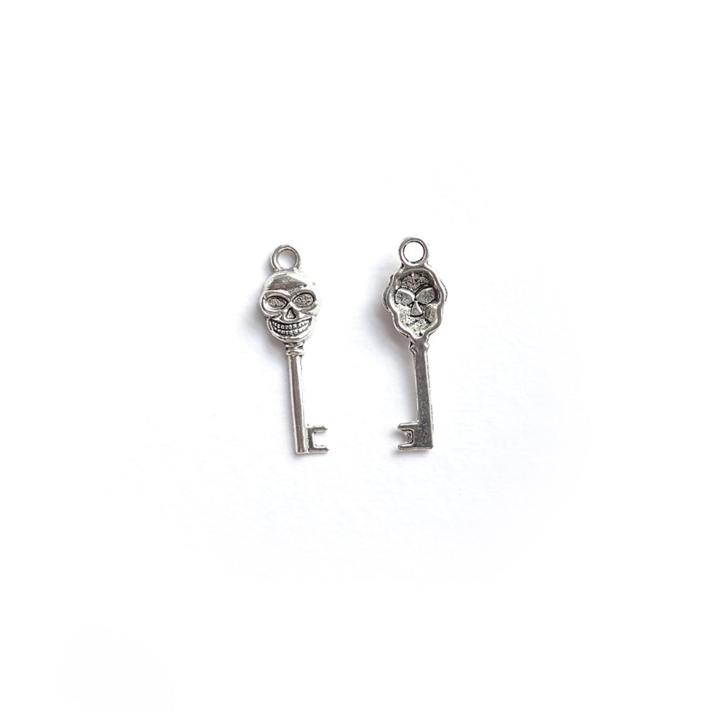 Skull Key Metal Charms, Silver Tone Color, about 5 charms, for jewelry making & crafts