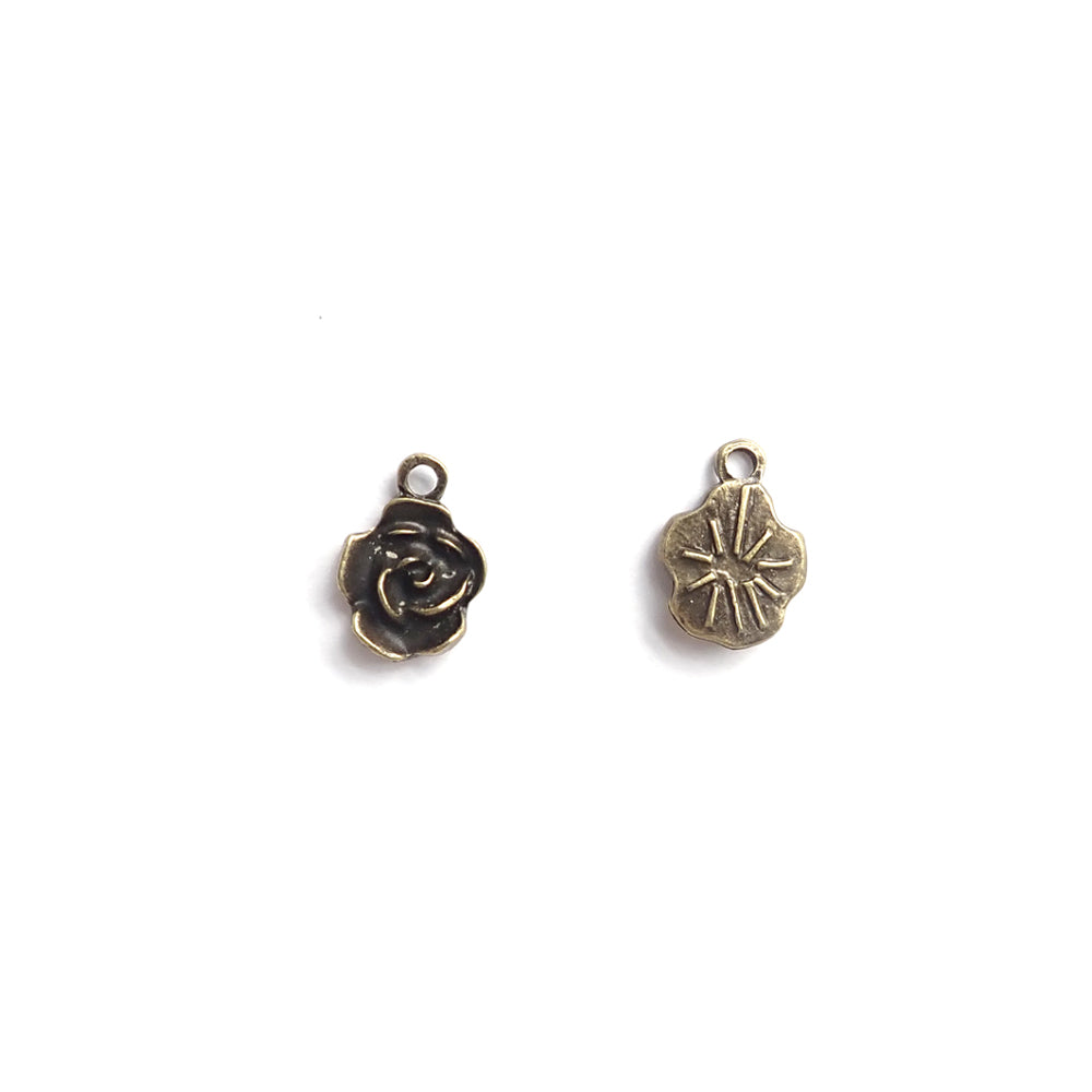 Rose Metal Charms, Antique Bronze Color, about 8 charms, for making bracelets &amp; jewelry