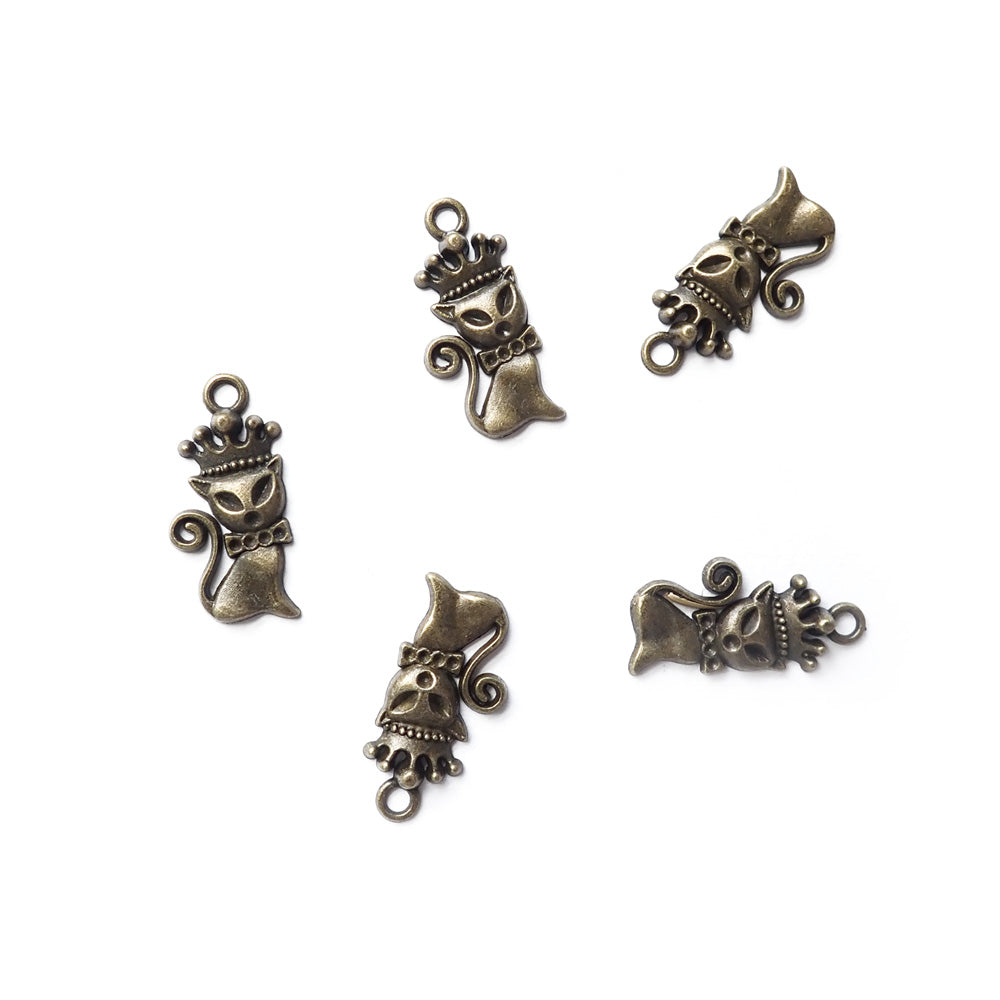 Princess Crown Cat Charm, Antique Bronze Color, 5pcs, for jewelry making & crafts