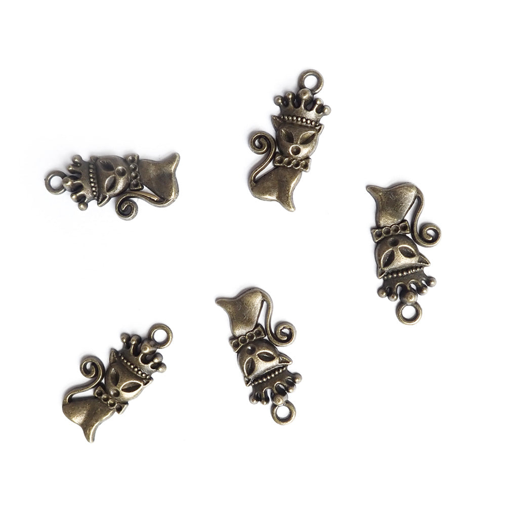Princess Crown Cat Charm, Antique Bronze Color, 5pcs, for jewelry making & crafts