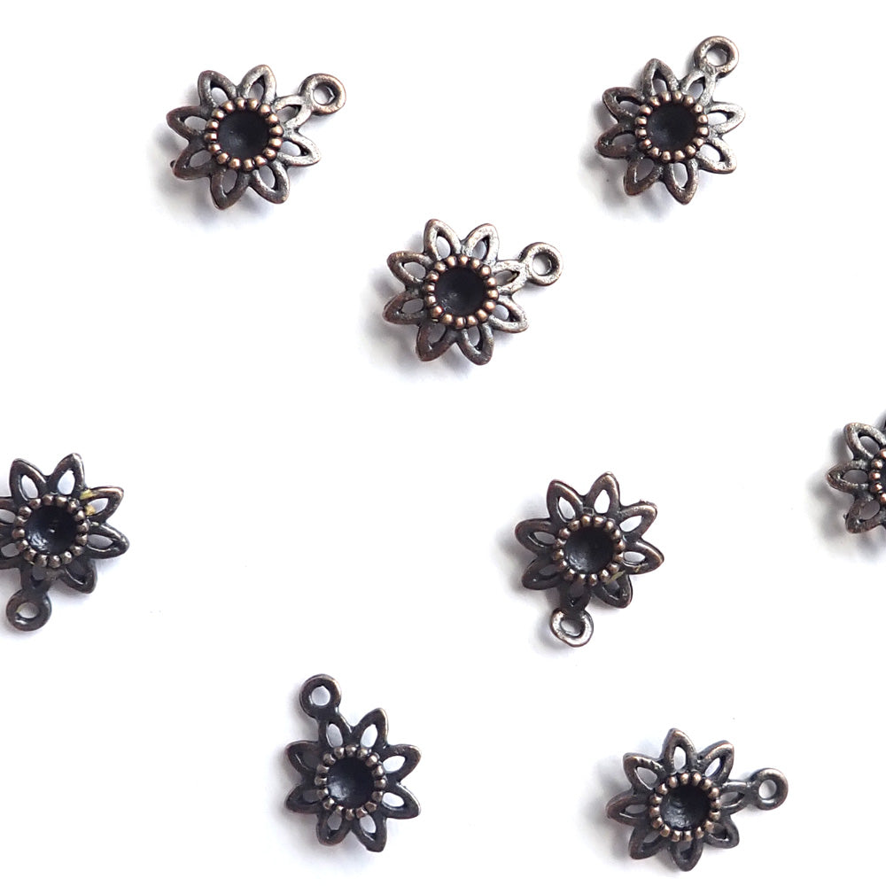 Antique Flower Metal Charms, Antique Bronze, about 8 charms, for making bracelets & jewelry