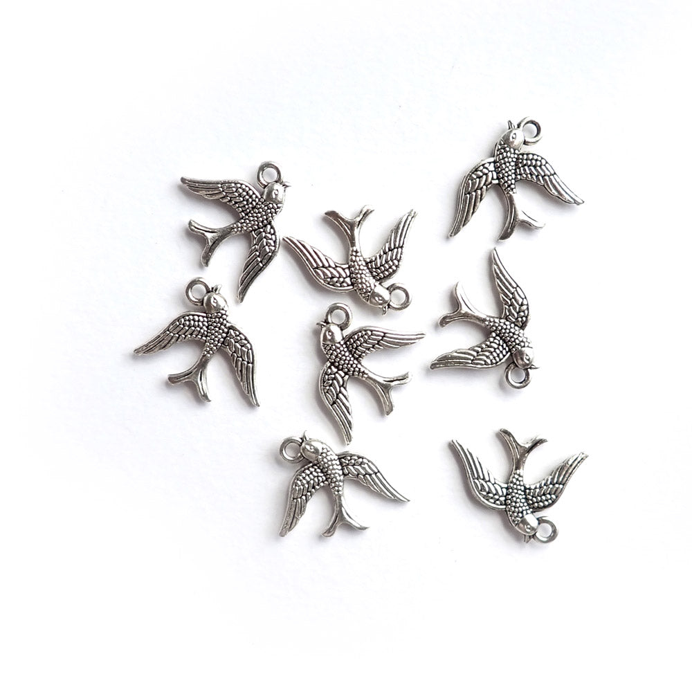 Swallow Bird Metal Charms, Silver Tone Color, about 8 charms, for jewelry making &amp; crafts