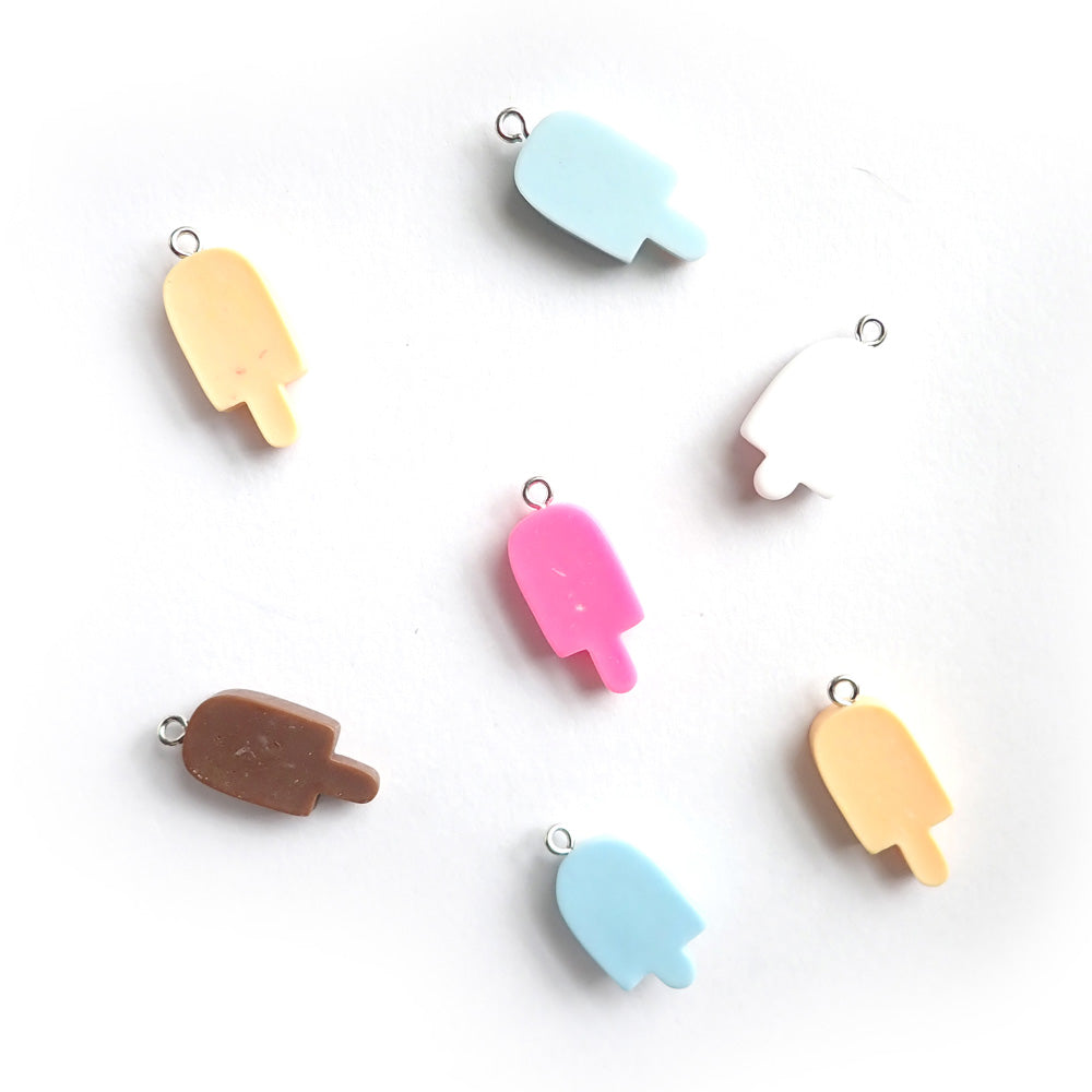 Plastic Ice Cream Popsicle Charms, Random Colors, 7 Charms