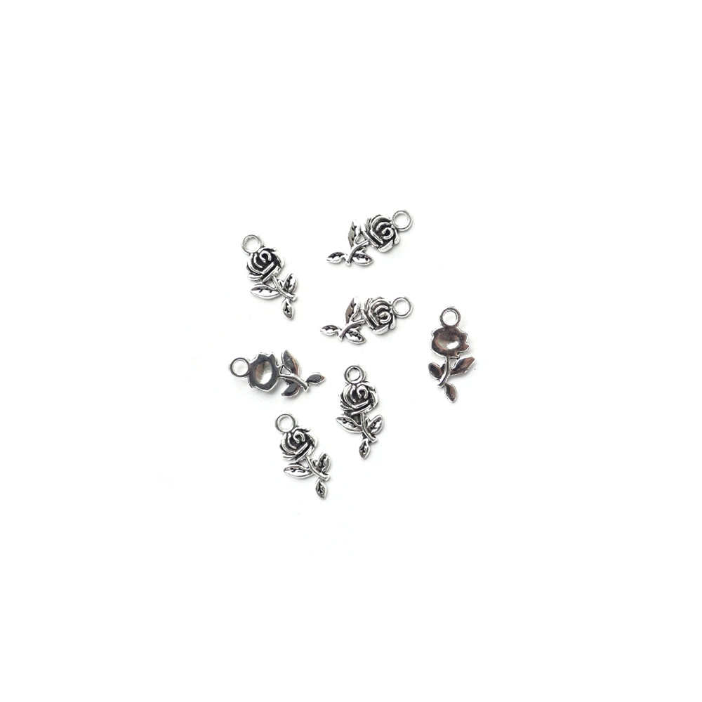 Rose Stems Metal Charms, Silver Tone Color, about 8 charms, for making bracelets &amp; jewelry