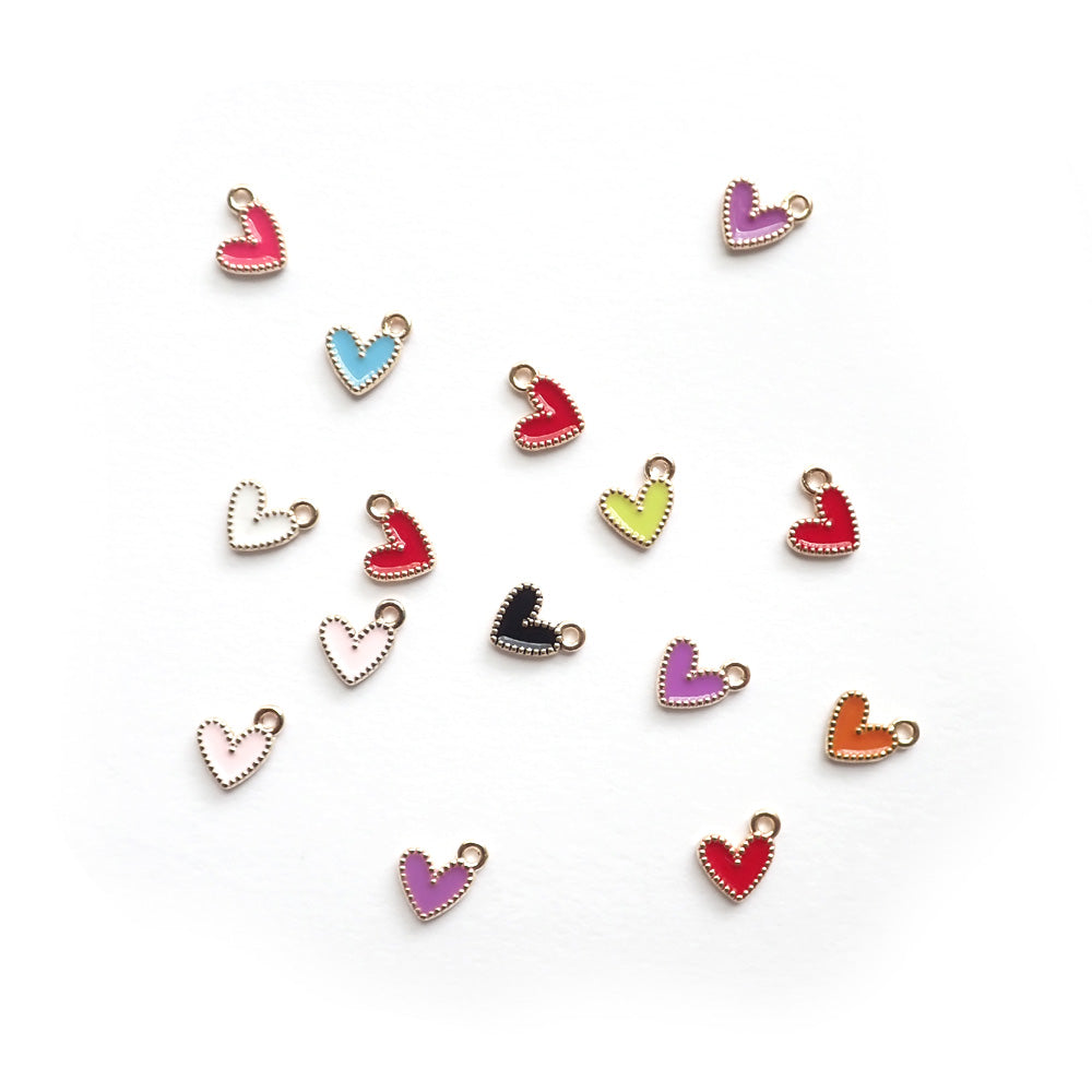 Enamel Heart Metal Charms, Mixed Colors, about 15 charms