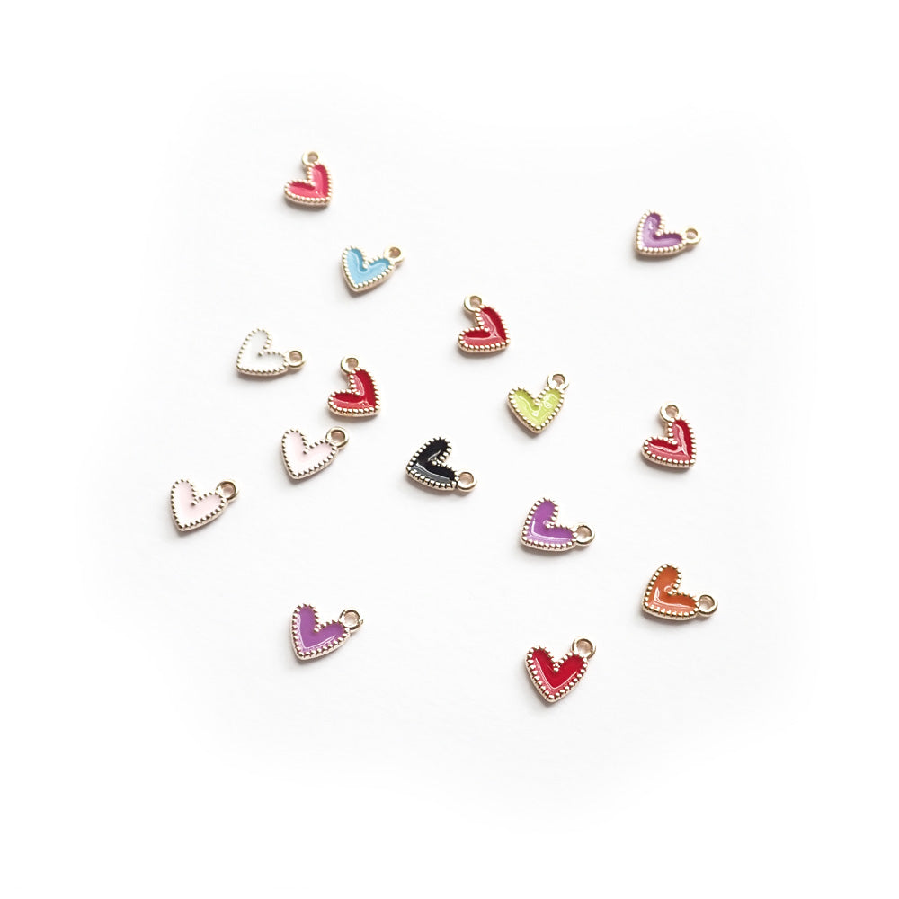 Enamel Heart Metal Charms, Mixed Colors, about 15 charms