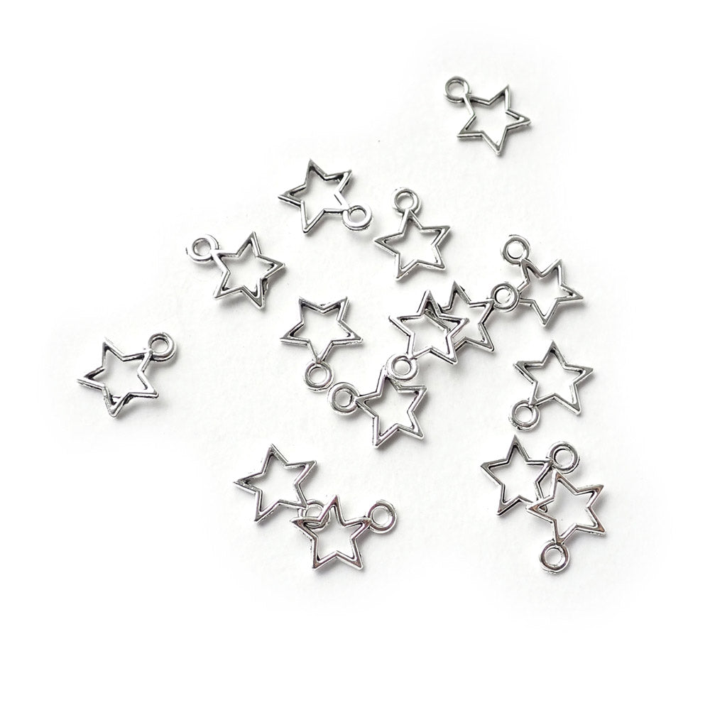 Small Open Star Metal Charms, Silver Color, about 15 charms