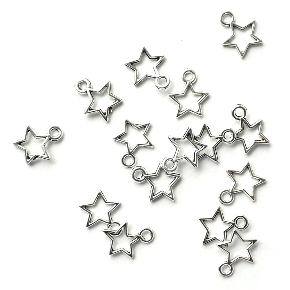 Small Open Star Metal Charms, Silver Color, about 15 charms