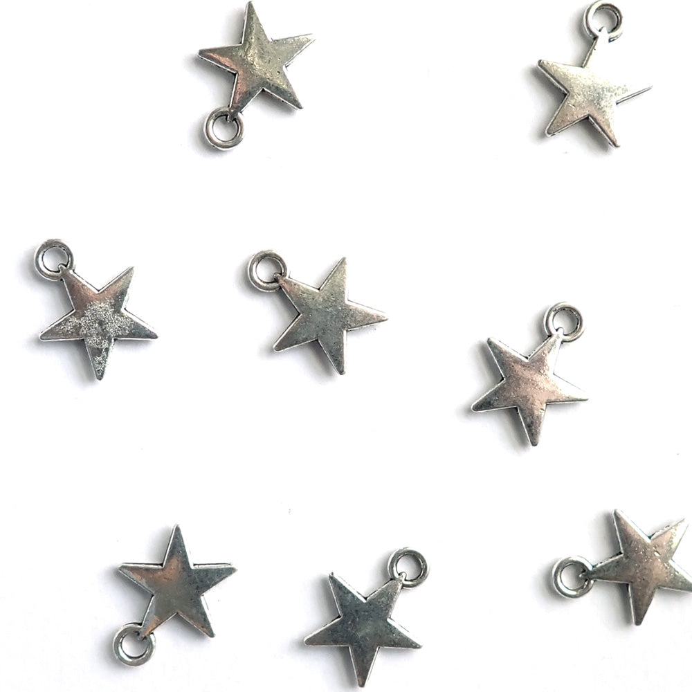 Solid Star Metal Charms, Silver Tone Color, 14x17mm, about 8 charms, for jewelry making &amp; crafts