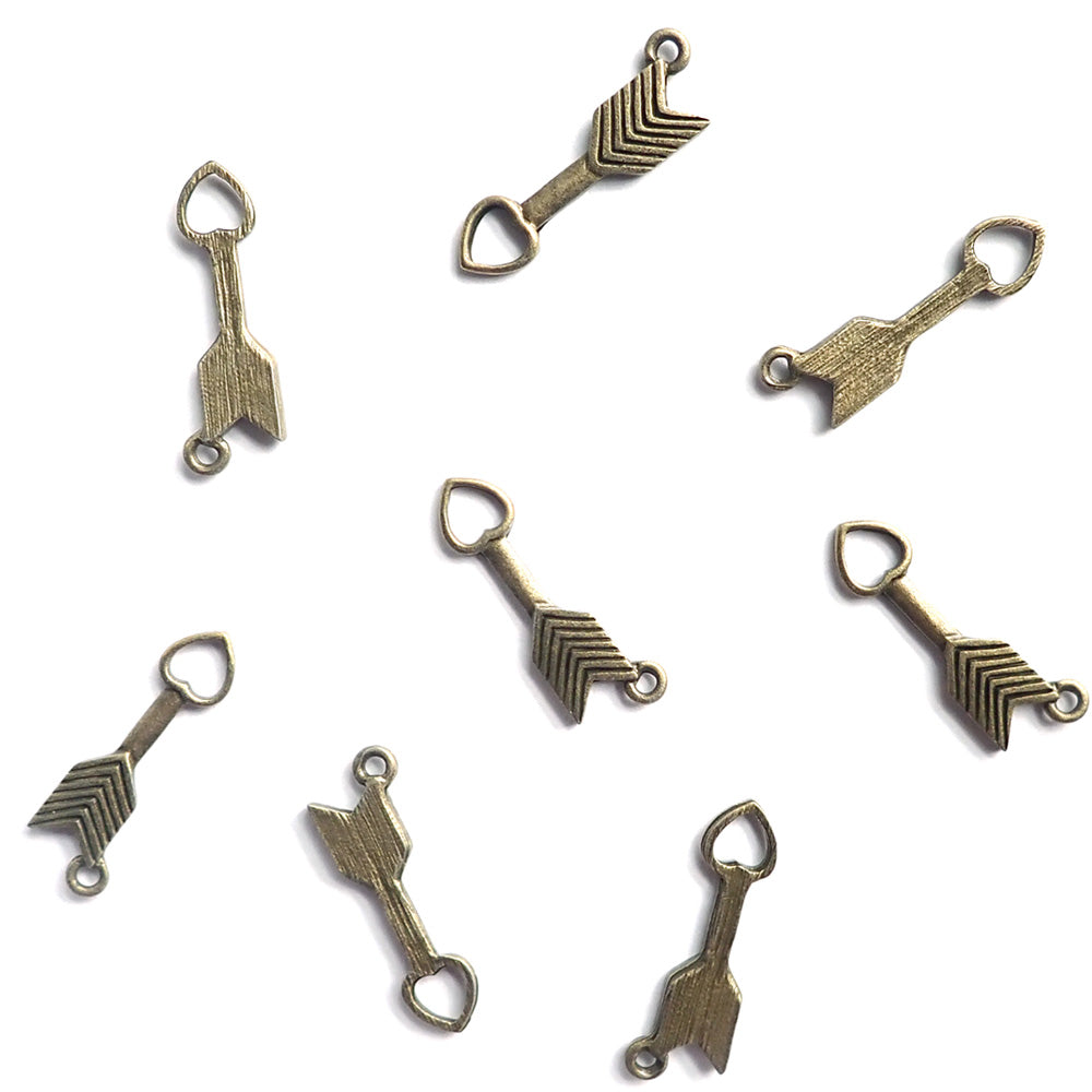 Heart Arrow Metal Charms, Antique Bronze Color, about 8 charms, for jewelry making &amp; crafts