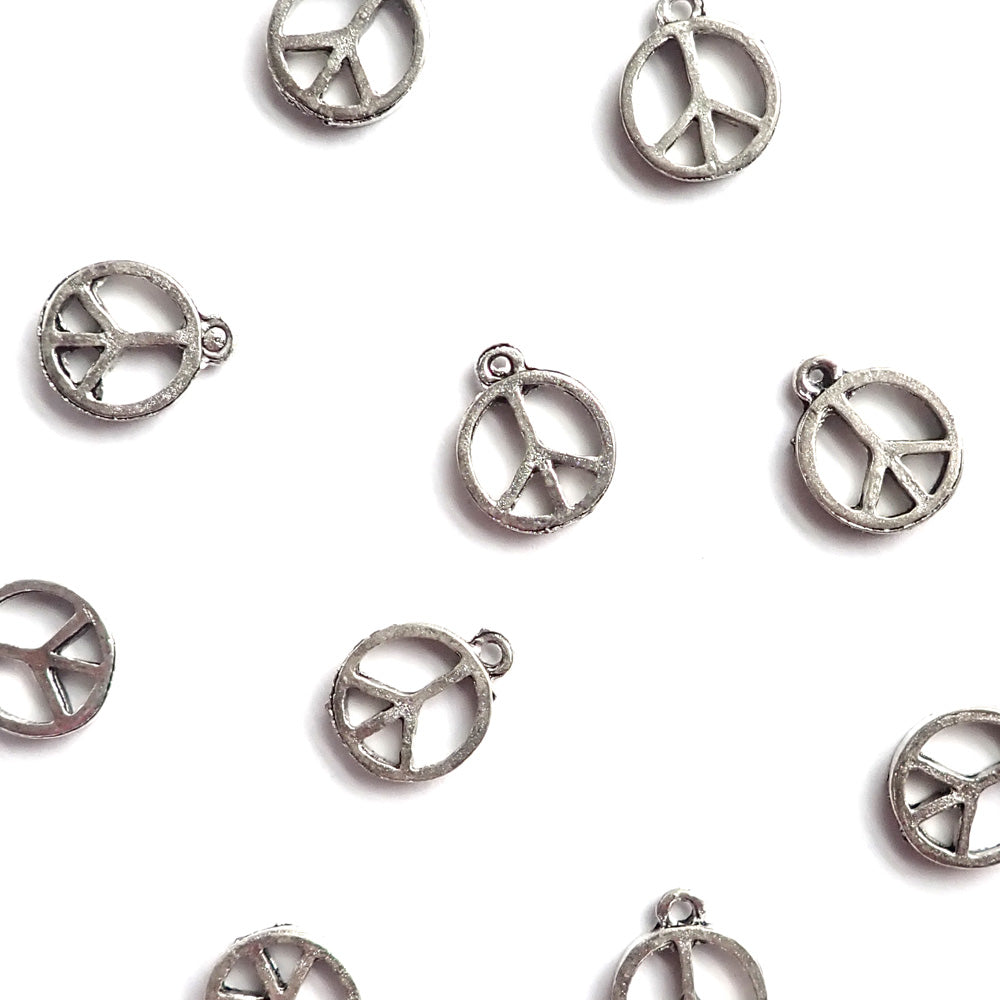 Peace Sign Metal Charms, Silver Color, 12 x 15mm, about 10 charms, for jewelry making &amp; crafts
