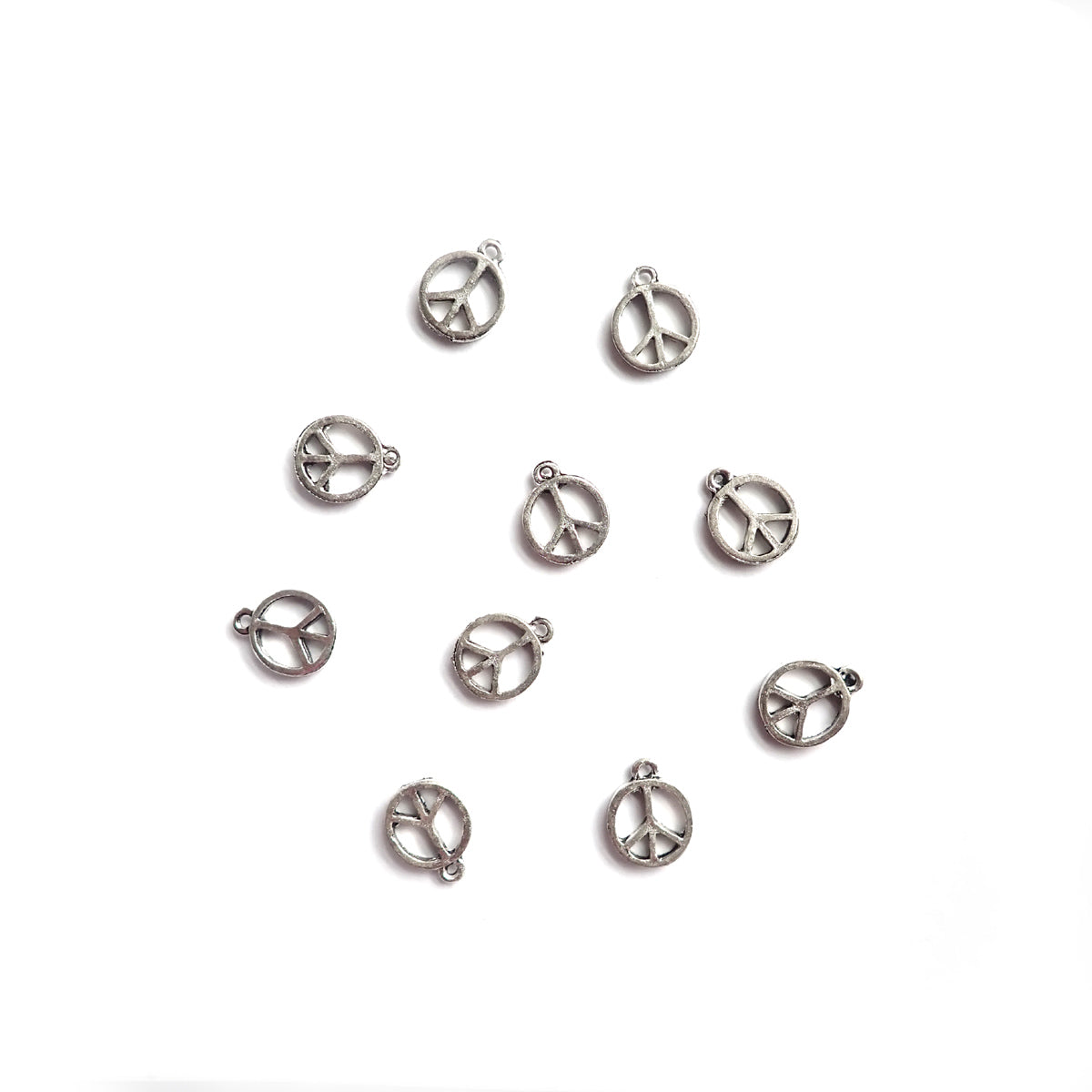 Peace Sign Metal Charms, Silver Color, 12 x 15mm, about 10 charms, for jewelry making & crafts