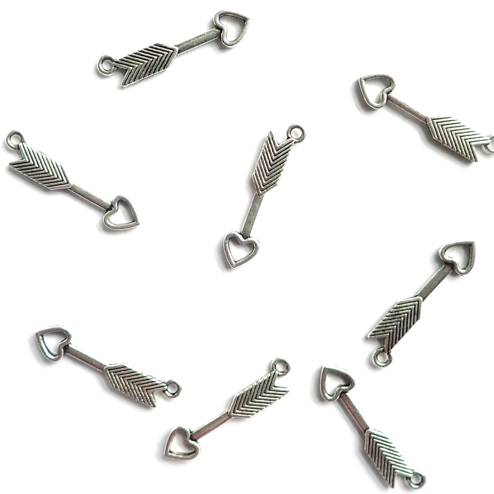 Heart Arrow Metal Charms, 30 x 7mm, Silver Color, about 8 charms, for jewelry making &amp; crafts