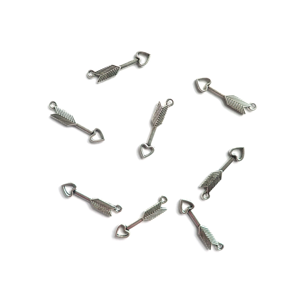 Heart Arrow Metal Charms, 30 x 7mm, Silver Color, about 8 charms, for jewelry making &amp; crafts