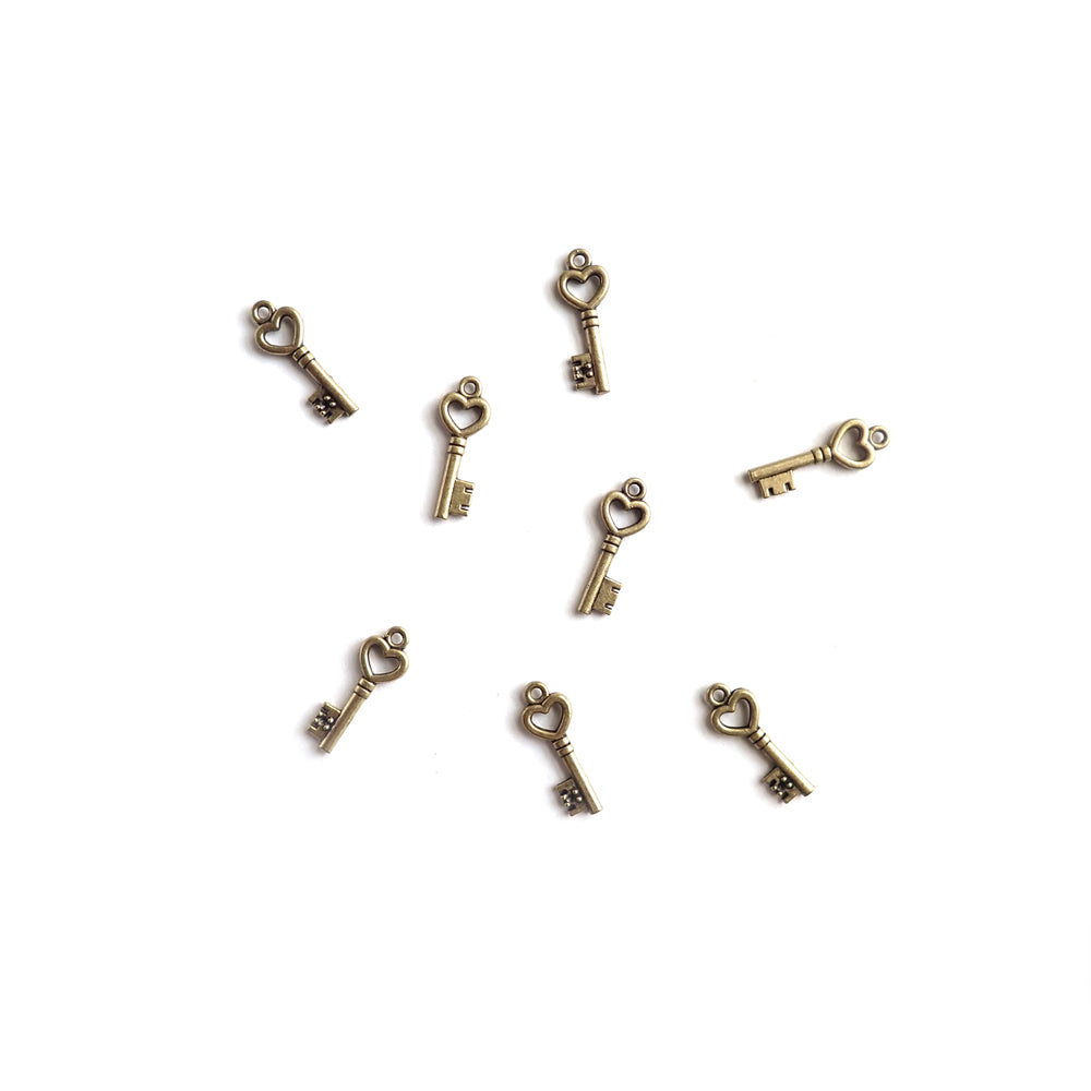 Heart Key Metal Charms, Antique Bronze Color, 20 x 7mm, about 8 charms, for making bracelets &amp; jewelry