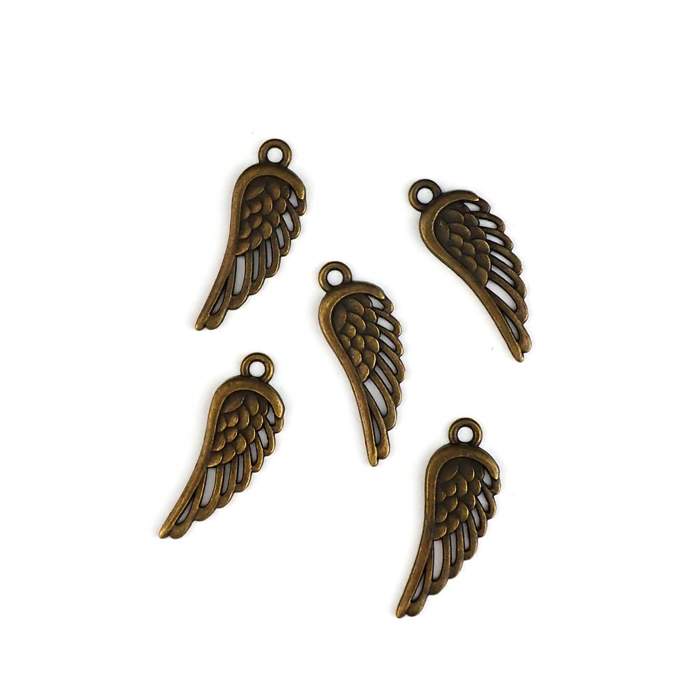 Large Angel Wing Metal Charms, Antique Bronze Color, about 5 charms
