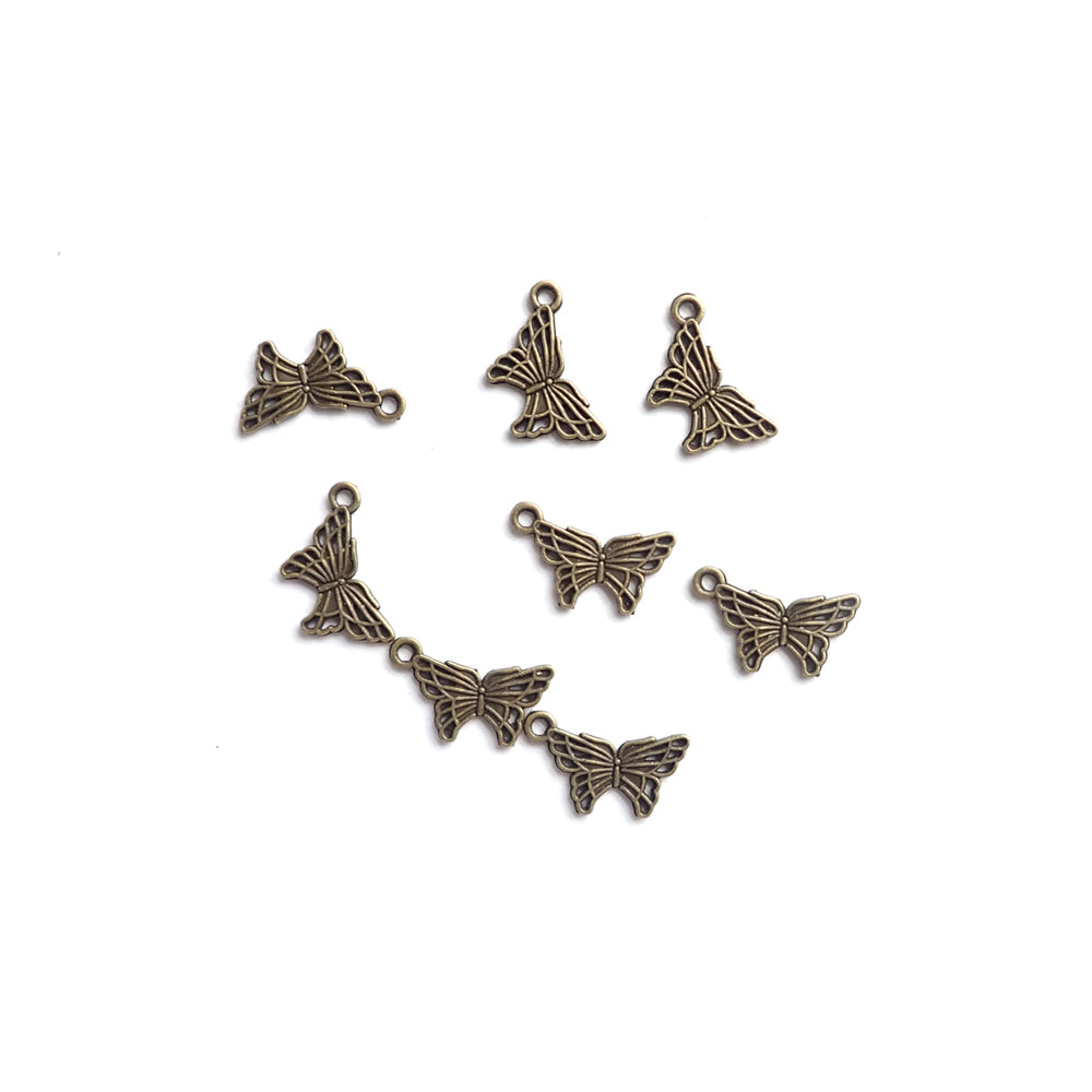 Butterfly Metal Charms (corner loop), Antique Bronze Color, about 8 charms, for jewelry making &amp; crafts