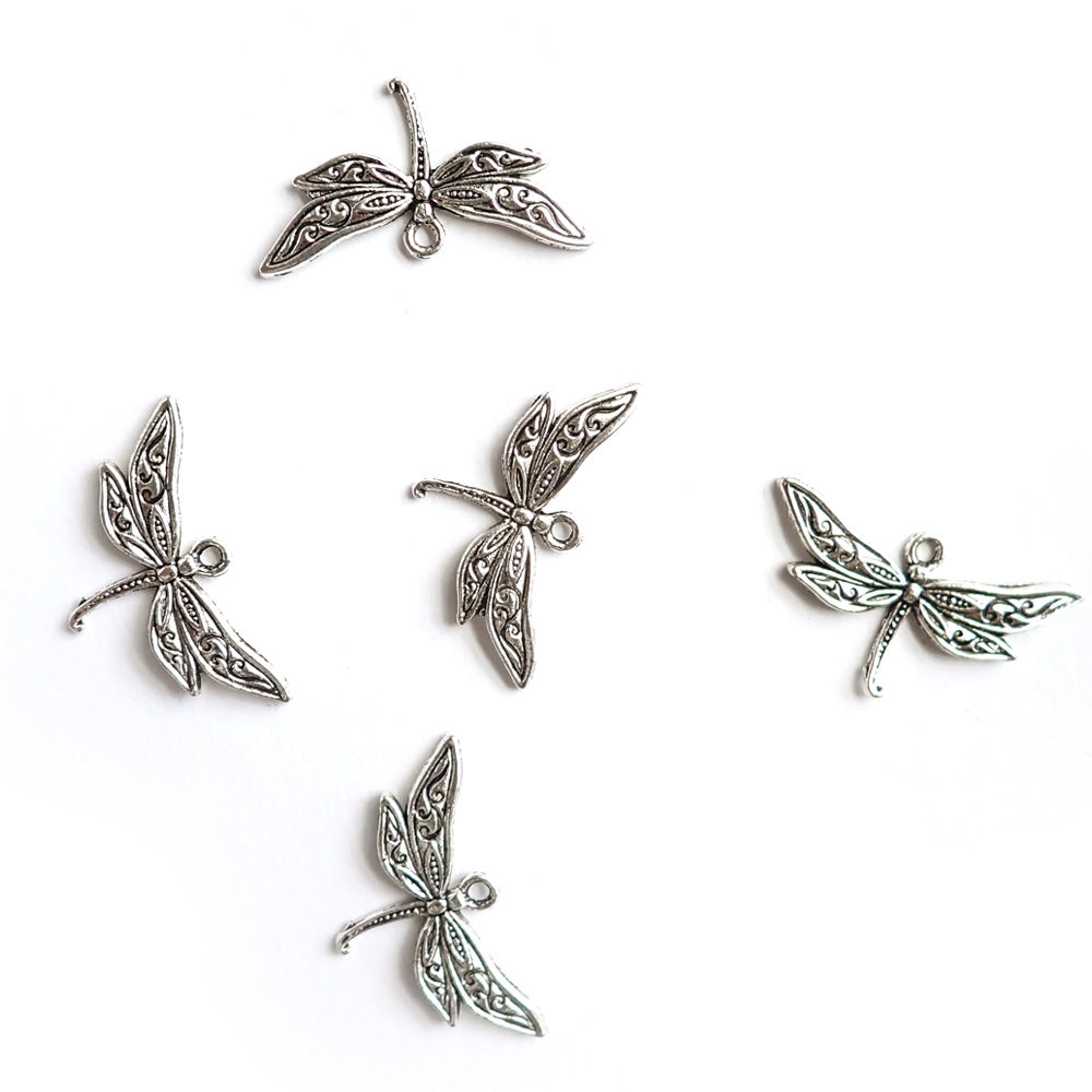 Large Dragonfly Metal Charms, Silver Color, 5 charms, for jewelry making &amp; crafts