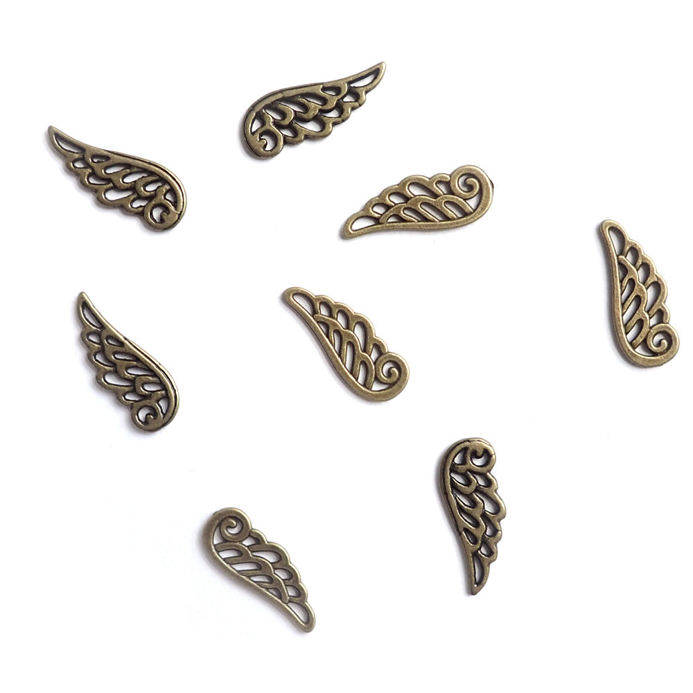Scroll Angel Wing Metal Charms, Antique Bronze Color, about 8 charms, for making bracelets &amp; jewelry